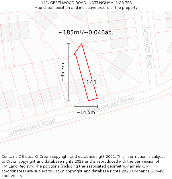 141, GREENWOOD ROAD, NOTTINGHAM, NG3 7FS: Plot and title map