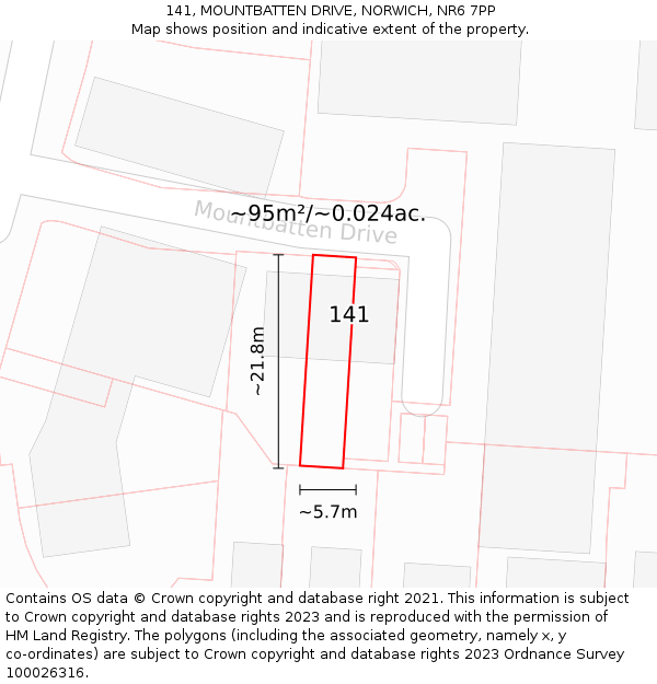 141, MOUNTBATTEN DRIVE, NORWICH, NR6 7PP: Plot and title map