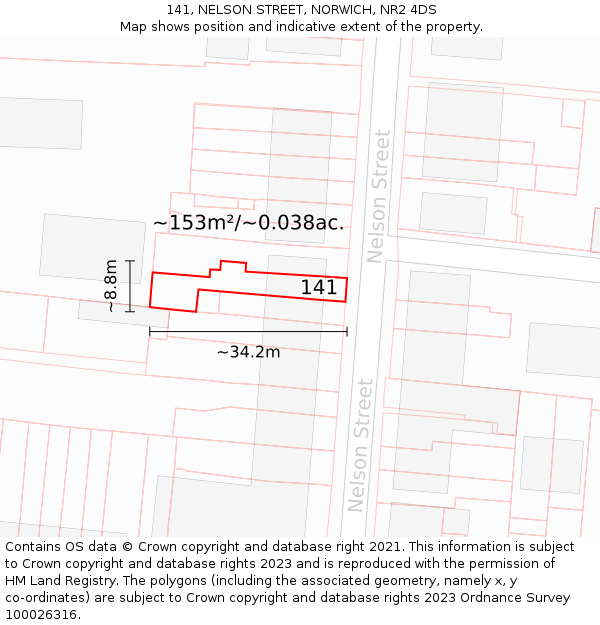 141, NELSON STREET, NORWICH, NR2 4DS: Plot and title map