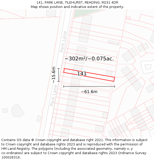 141, PARK LANE, TILEHURST, READING, RG31 4DR: Plot and title map