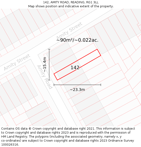 142, AMITY ROAD, READING, RG1 3LL: Plot and title map