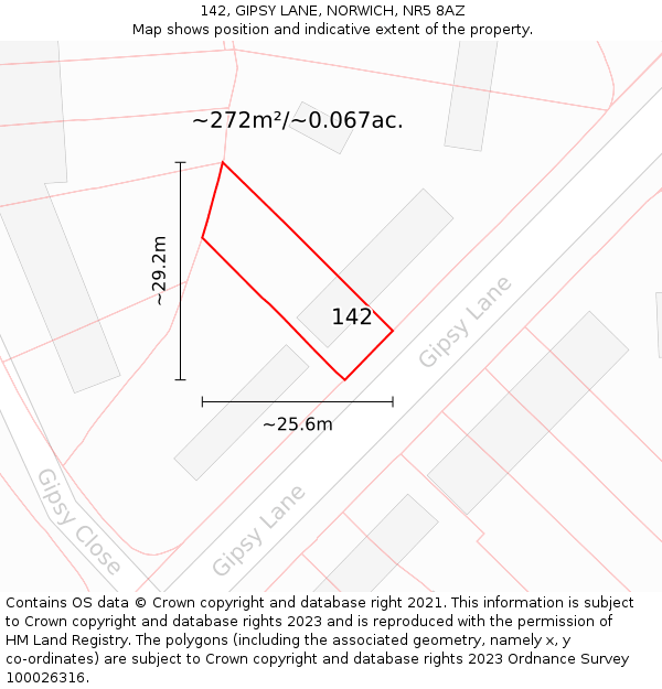 142, GIPSY LANE, NORWICH, NR5 8AZ: Plot and title map