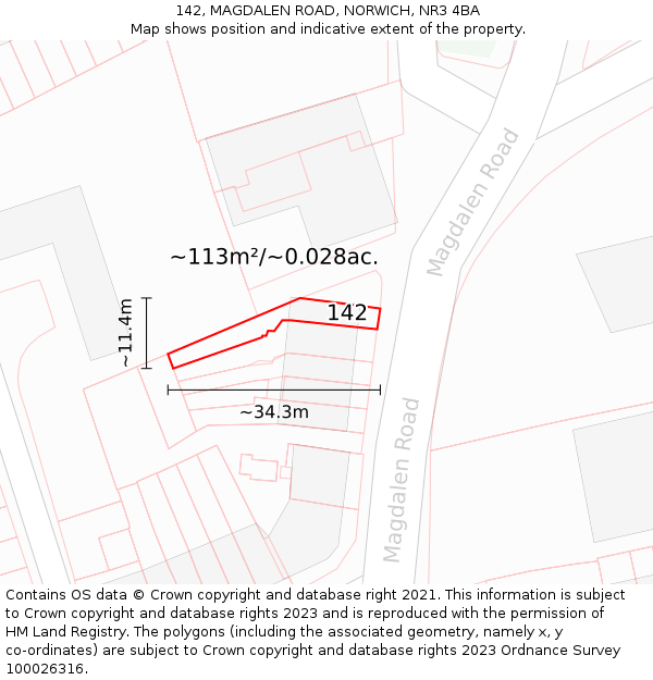 142, MAGDALEN ROAD, NORWICH, NR3 4BA: Plot and title map