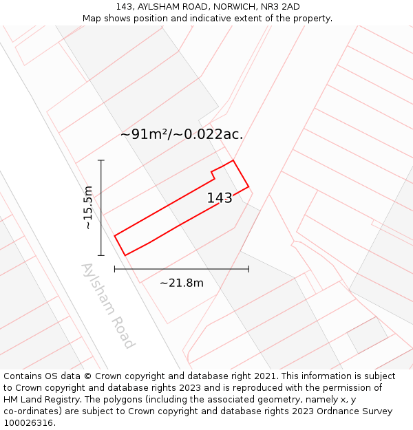 143, AYLSHAM ROAD, NORWICH, NR3 2AD: Plot and title map