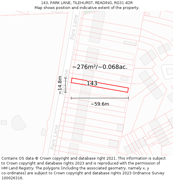 143, PARK LANE, TILEHURST, READING, RG31 4DR: Plot and title map