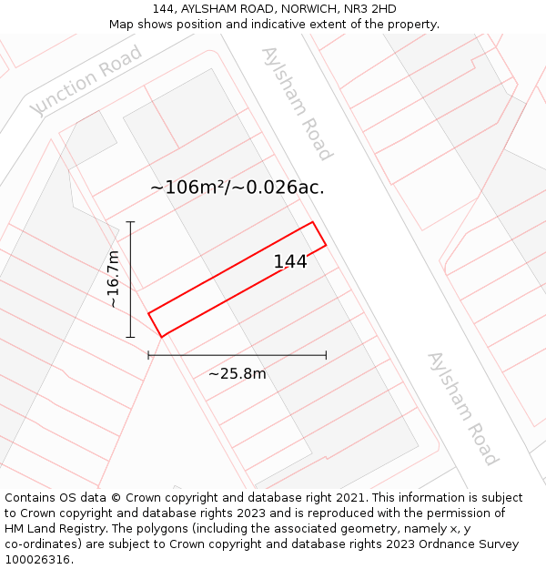144, AYLSHAM ROAD, NORWICH, NR3 2HD: Plot and title map