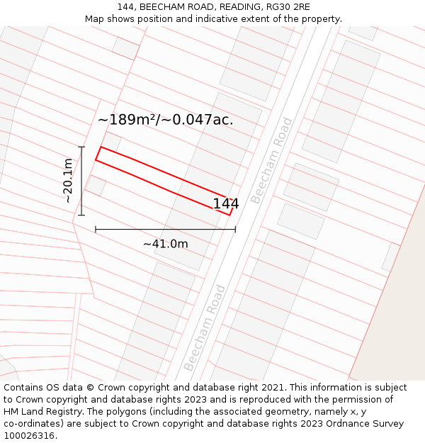 144, BEECHAM ROAD, READING, RG30 2RE: Plot and title map