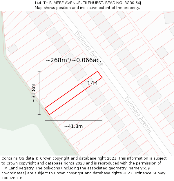 144, THIRLMERE AVENUE, TILEHURST, READING, RG30 6XJ: Plot and title map