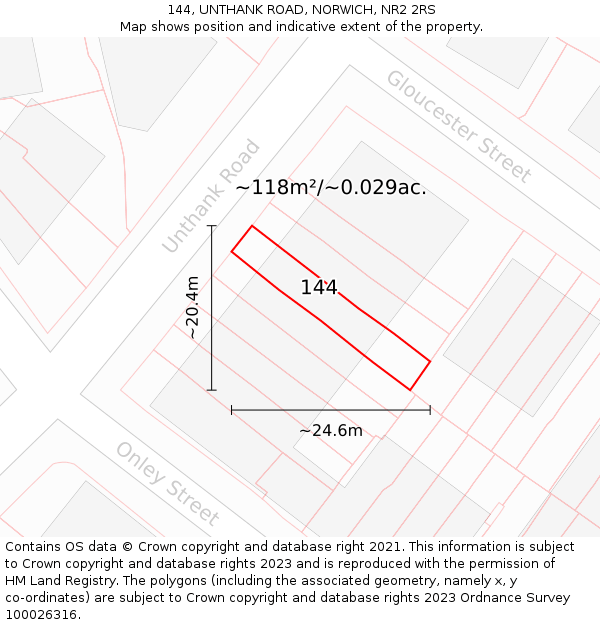 144, UNTHANK ROAD, NORWICH, NR2 2RS: Plot and title map