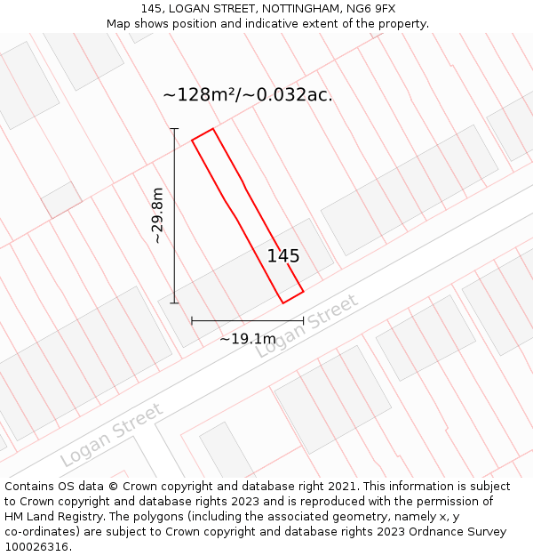 145, LOGAN STREET, NOTTINGHAM, NG6 9FX: Plot and title map