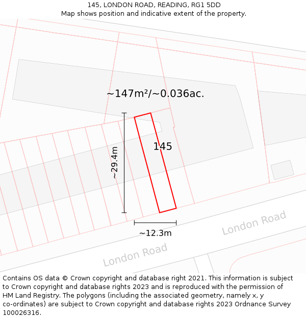 145, LONDON ROAD, READING, RG1 5DD: Plot and title map