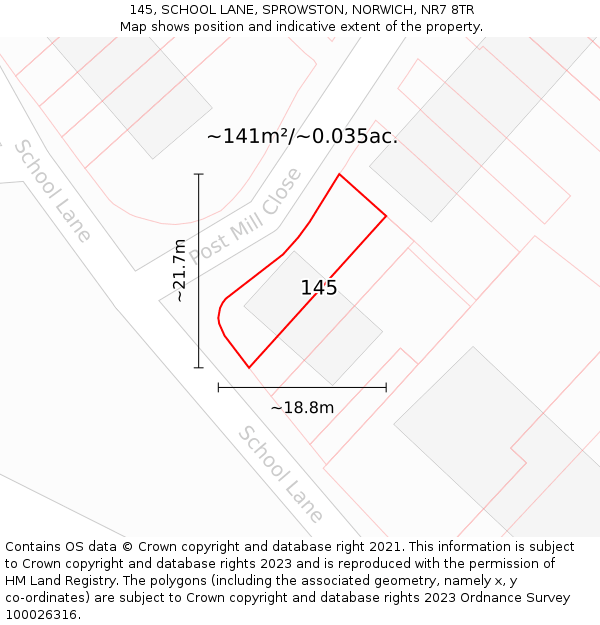 145, SCHOOL LANE, SPROWSTON, NORWICH, NR7 8TR: Plot and title map