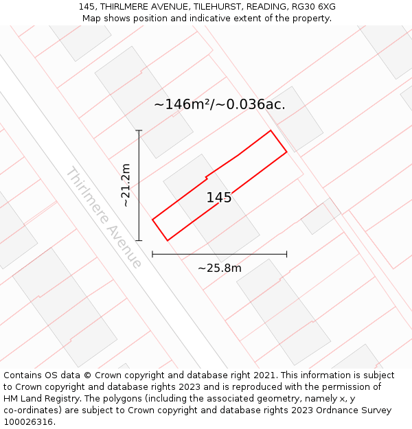 145, THIRLMERE AVENUE, TILEHURST, READING, RG30 6XG: Plot and title map