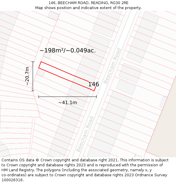 146, BEECHAM ROAD, READING, RG30 2RE: Plot and title map