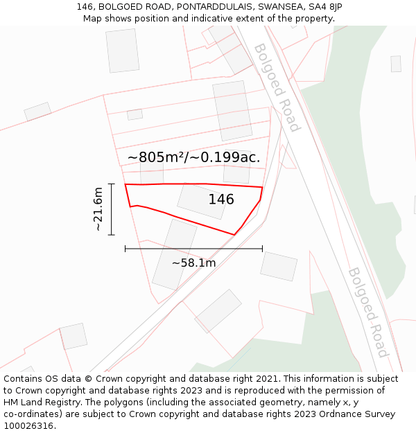 146, BOLGOED ROAD, PONTARDDULAIS, SWANSEA, SA4 8JP: Plot and title map