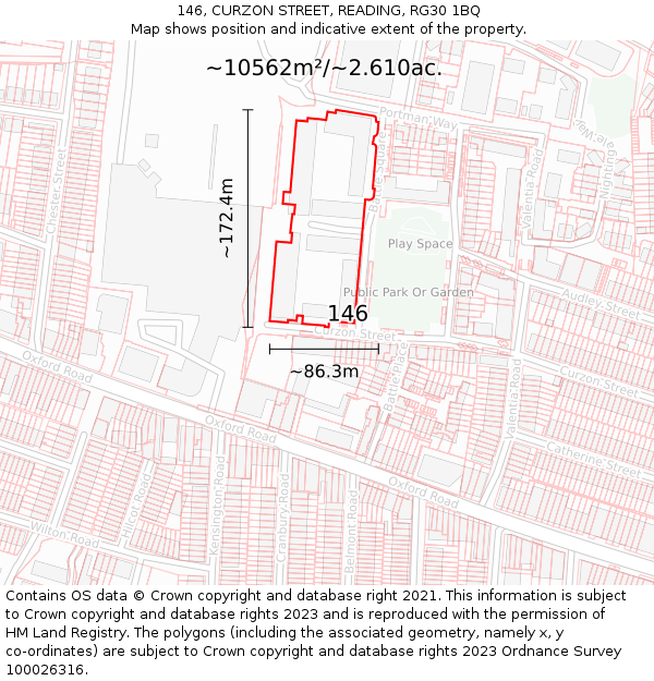 146, CURZON STREET, READING, RG30 1BQ: Plot and title map