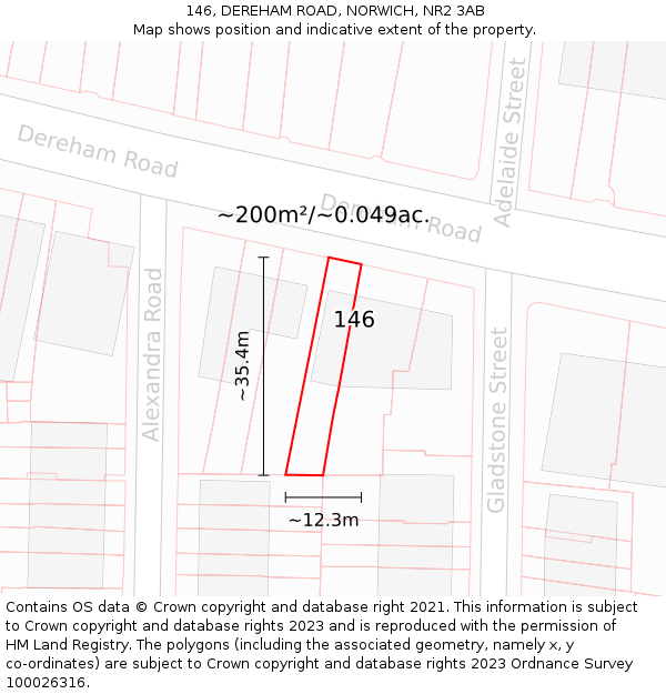 146, DEREHAM ROAD, NORWICH, NR2 3AB: Plot and title map