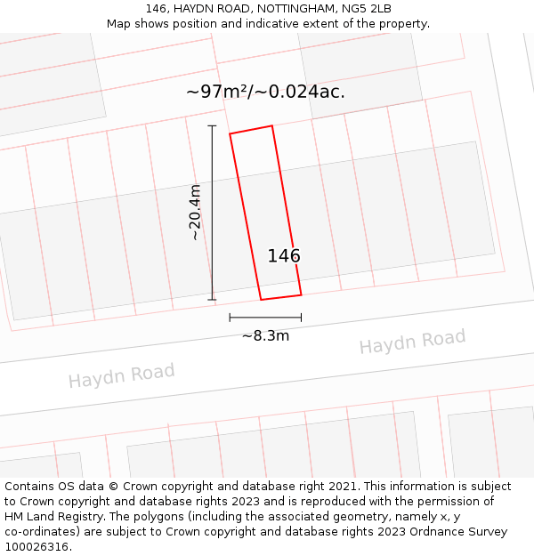 146, HAYDN ROAD, NOTTINGHAM, NG5 2LB: Plot and title map