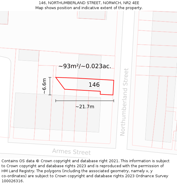 146, NORTHUMBERLAND STREET, NORWICH, NR2 4EE: Plot and title map