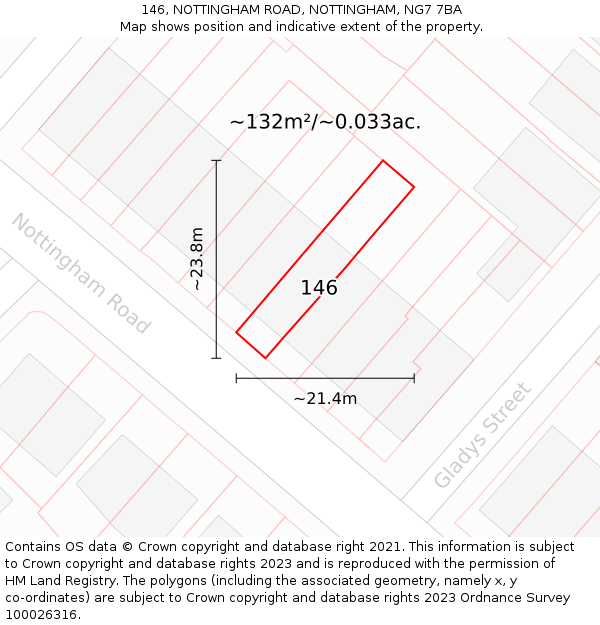 146, NOTTINGHAM ROAD, NOTTINGHAM, NG7 7BA: Plot and title map