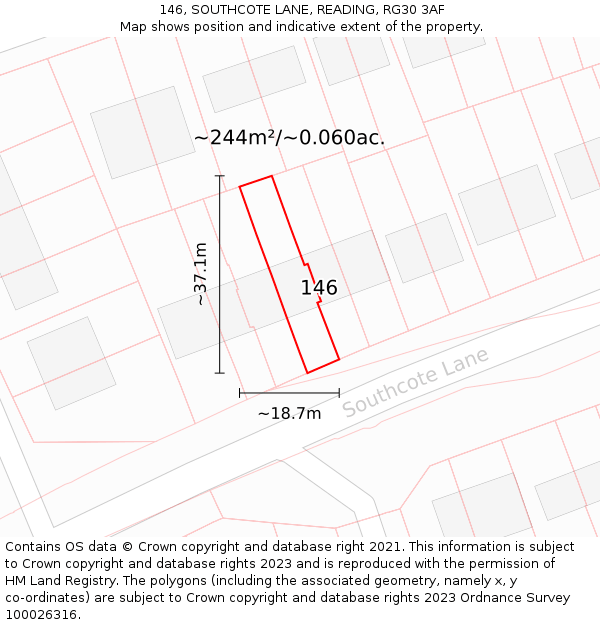 146, SOUTHCOTE LANE, READING, RG30 3AF: Plot and title map