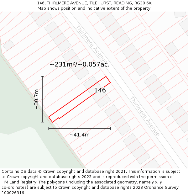 146, THIRLMERE AVENUE, TILEHURST, READING, RG30 6XJ: Plot and title map