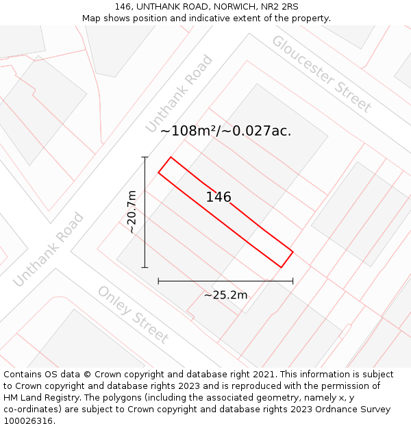 146, UNTHANK ROAD, NORWICH, NR2 2RS: Plot and title map