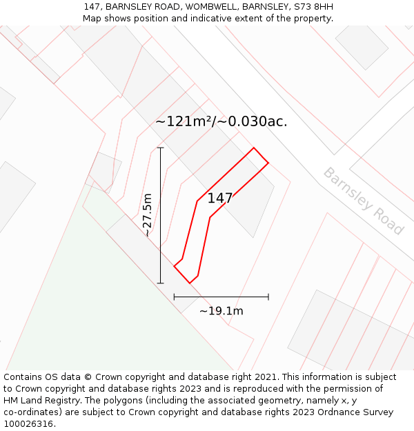 147, BARNSLEY ROAD, WOMBWELL, BARNSLEY, S73 8HH: Plot and title map