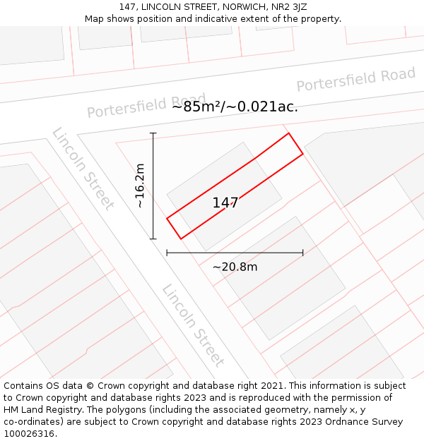 147, LINCOLN STREET, NORWICH, NR2 3JZ: Plot and title map