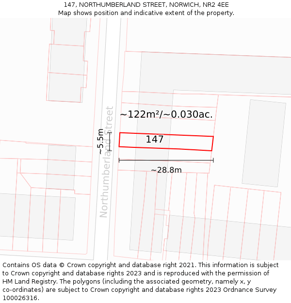 147, NORTHUMBERLAND STREET, NORWICH, NR2 4EE: Plot and title map