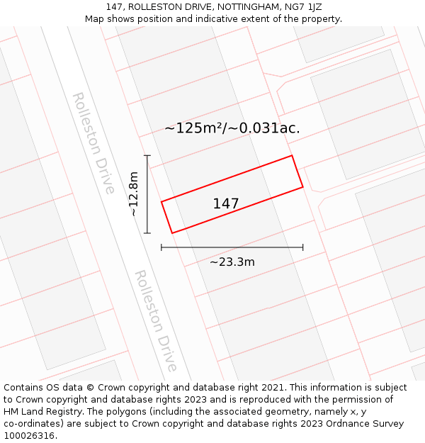 147, ROLLESTON DRIVE, NOTTINGHAM, NG7 1JZ: Plot and title map