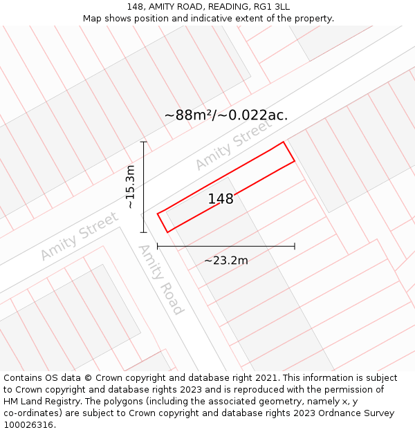 148, AMITY ROAD, READING, RG1 3LL: Plot and title map