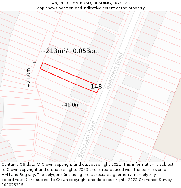 148, BEECHAM ROAD, READING, RG30 2RE: Plot and title map