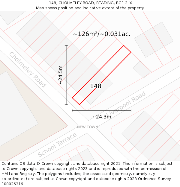 148, CHOLMELEY ROAD, READING, RG1 3LX: Plot and title map