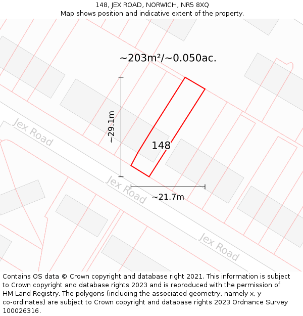 148, JEX ROAD, NORWICH, NR5 8XQ: Plot and title map