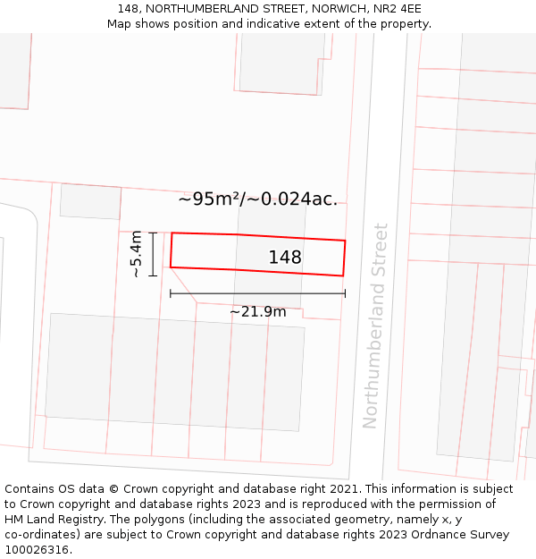 148, NORTHUMBERLAND STREET, NORWICH, NR2 4EE: Plot and title map