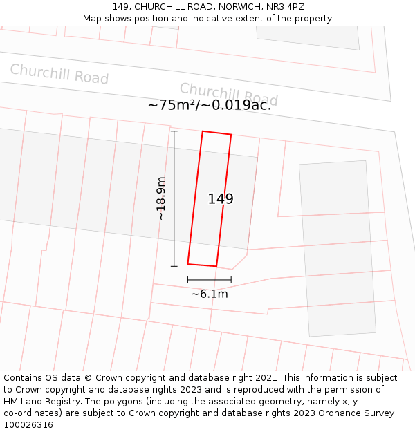 149, CHURCHILL ROAD, NORWICH, NR3 4PZ: Plot and title map