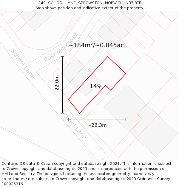 149, SCHOOL LANE, SPROWSTON, NORWICH, NR7 8TR: Plot and title map
