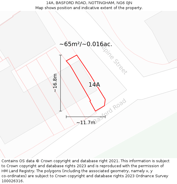14A, BASFORD ROAD, NOTTINGHAM, NG6 0JN: Plot and title map