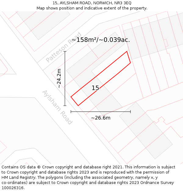 15, AYLSHAM ROAD, NORWICH, NR3 3EQ: Plot and title map