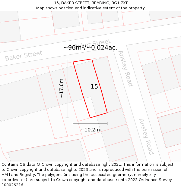 15, BAKER STREET, READING, RG1 7XT: Plot and title map