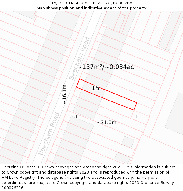 15, BEECHAM ROAD, READING, RG30 2RA: Plot and title map