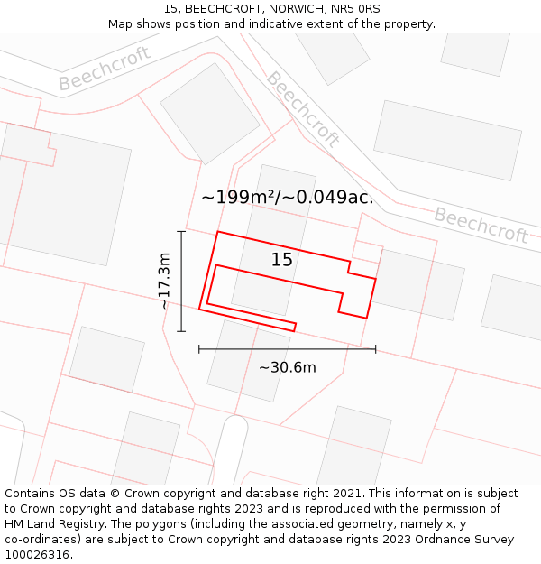 15, BEECHCROFT, NORWICH, NR5 0RS: Plot and title map