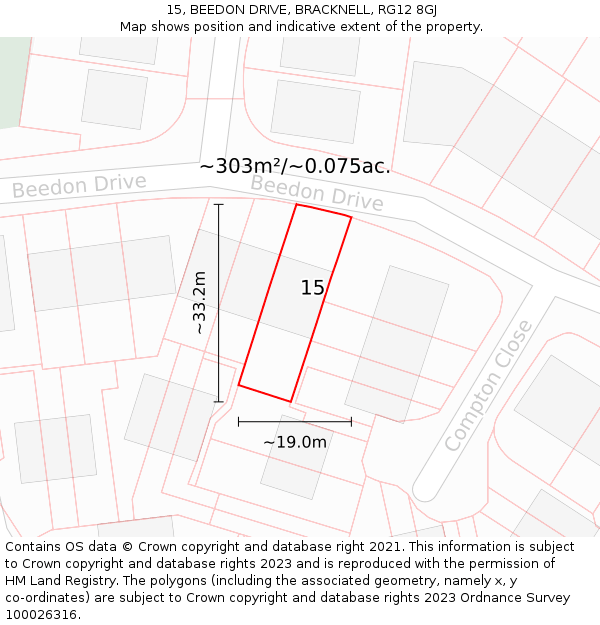 15, BEEDON DRIVE, BRACKNELL, RG12 8GJ: Plot and title map
