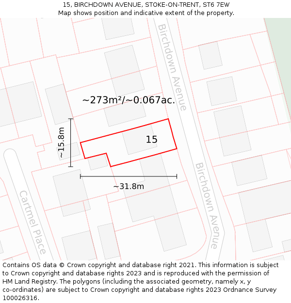 15, BIRCHDOWN AVENUE, STOKE-ON-TRENT, ST6 7EW: Plot and title map