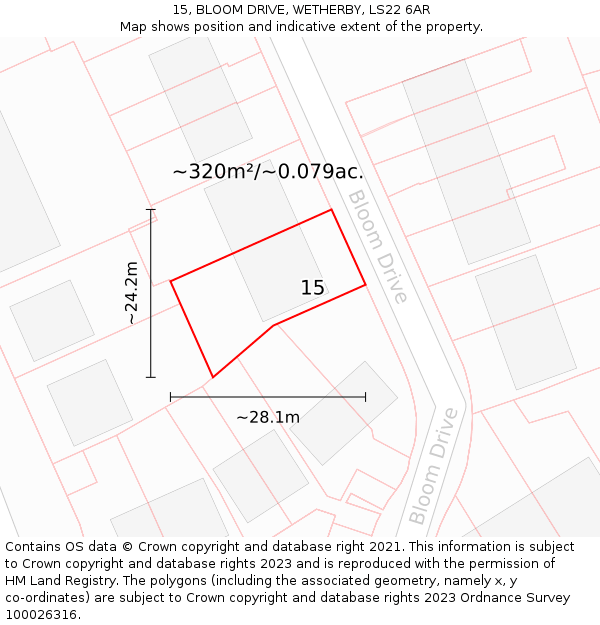 15, BLOOM DRIVE, WETHERBY, LS22 6AR: Plot and title map