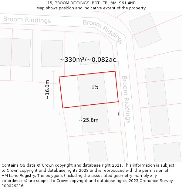 15, BROOM RIDDINGS, ROTHERHAM, S61 4NR: Plot and title map