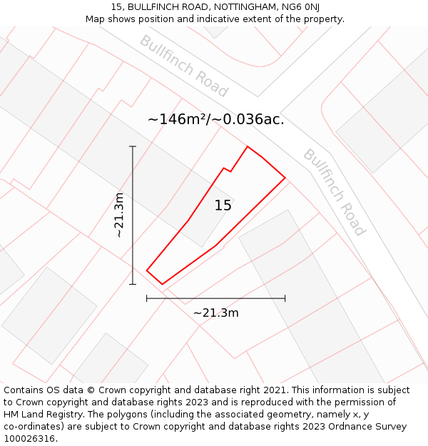 15, BULLFINCH ROAD, NOTTINGHAM, NG6 0NJ: Plot and title map