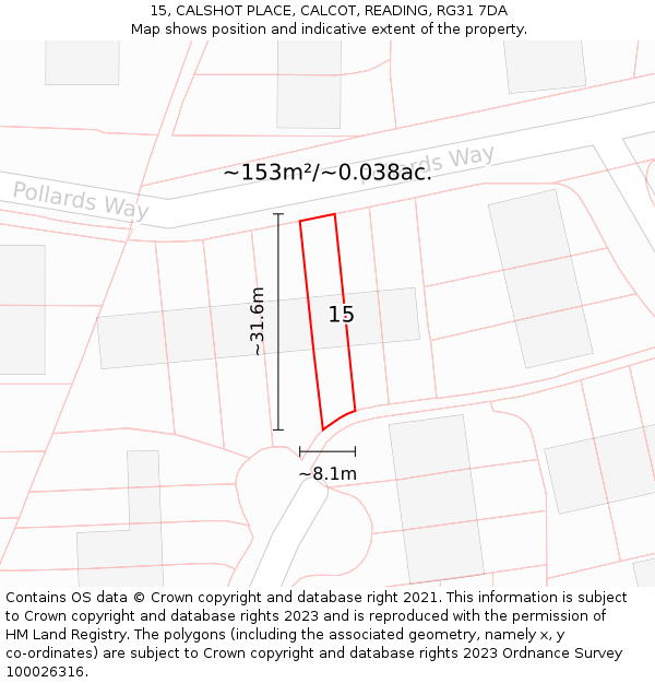 15, CALSHOT PLACE, CALCOT, READING, RG31 7DA: Plot and title map