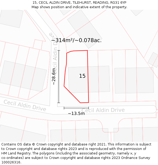 15, CECIL ALDIN DRIVE, TILEHURST, READING, RG31 6YP: Plot and title map